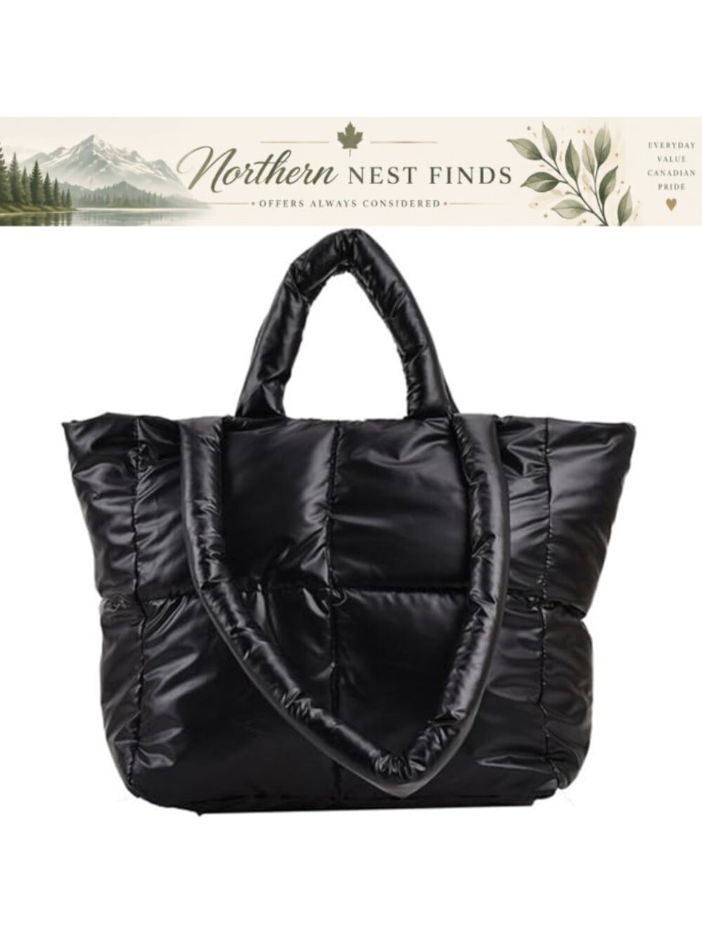 Quilted Puffer Tote Bag Soft Cotton Padded Hobo Shoulder Bag